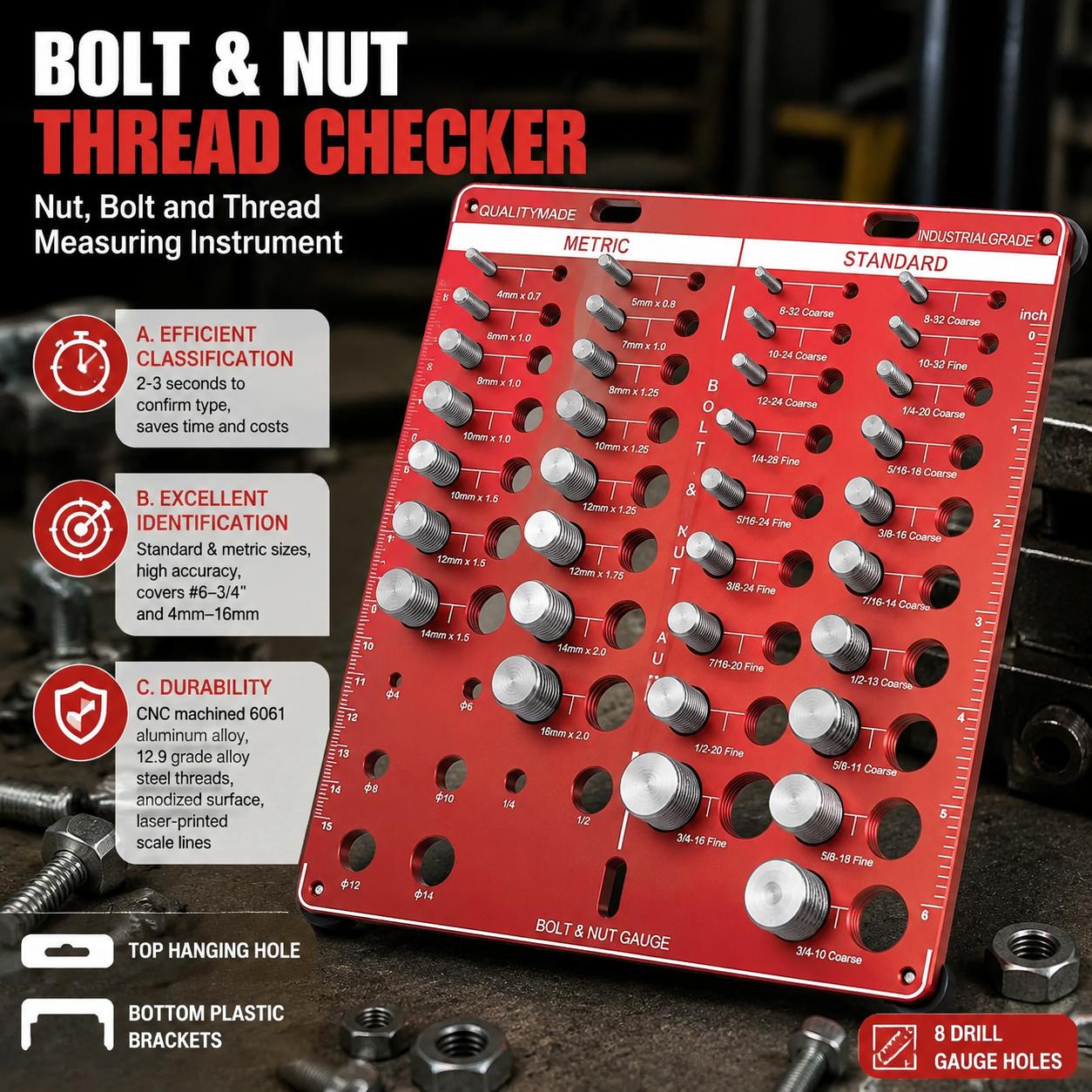 Woodworking Essential Tools - Nut and Bolt Thread Gauge Set