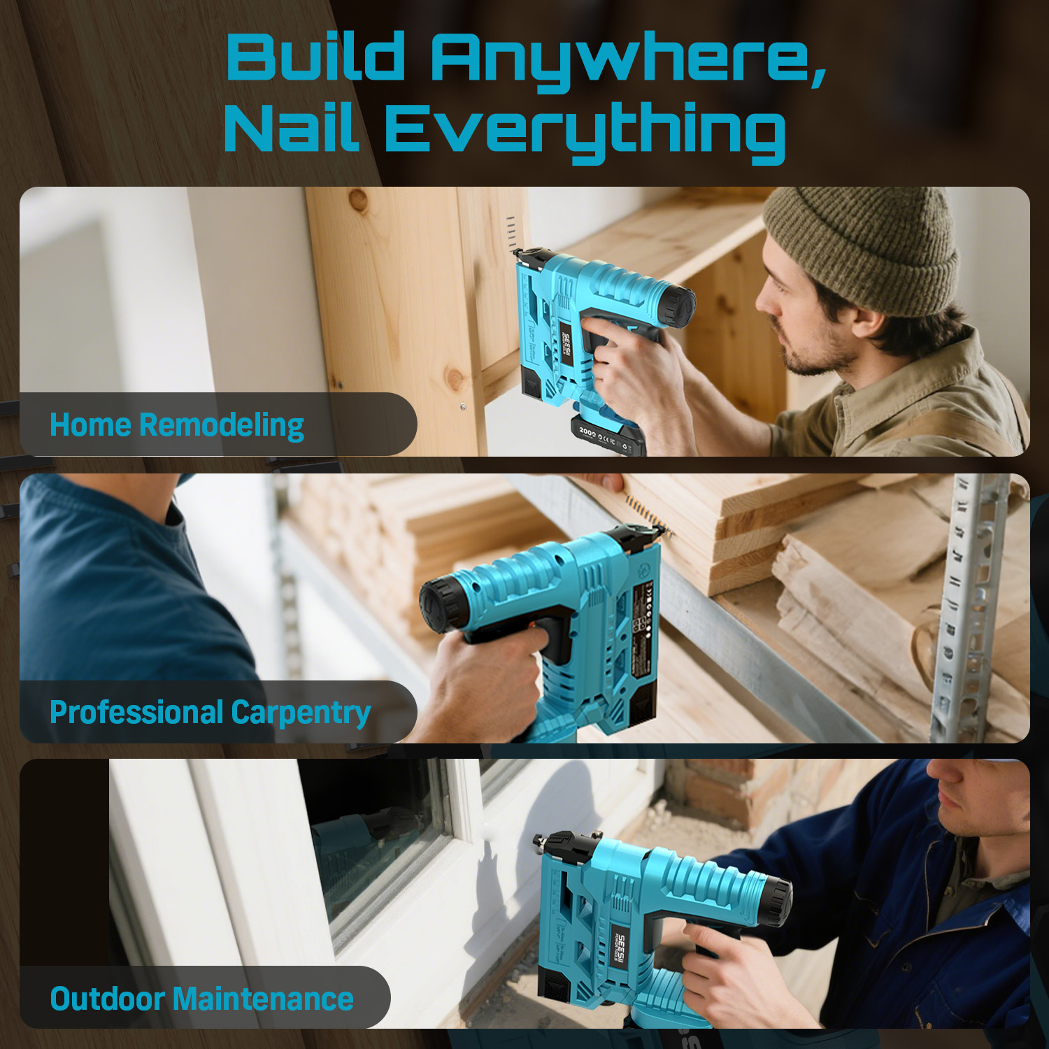 SEESII Electric Nail Gun Cordl - огляд і ціна Woodworking Essential Tools